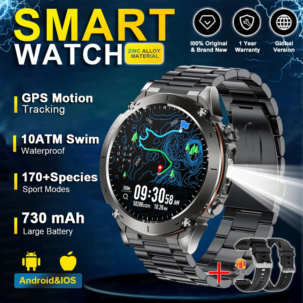 2025 NEW Dual-band GPS Outdoor Swim Sport Smart Watch Men Compass 730mAh Large Battery 10ATM Professional Waterproof Smart Watch
