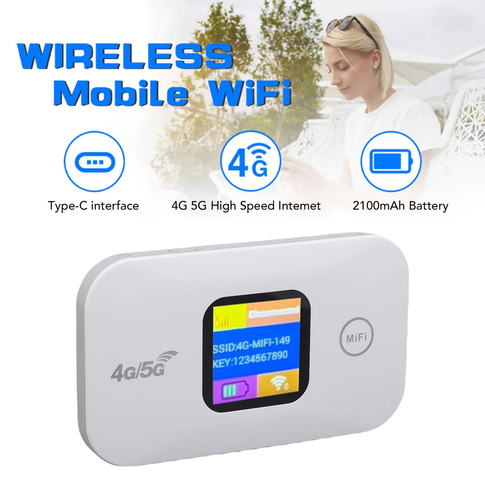 Portable WiFi Hotspot 300Mbps SIM Slot Supports 10 Devices Stable Connection 4G 5G Mobile Router Hotspot for RV for Outdoor