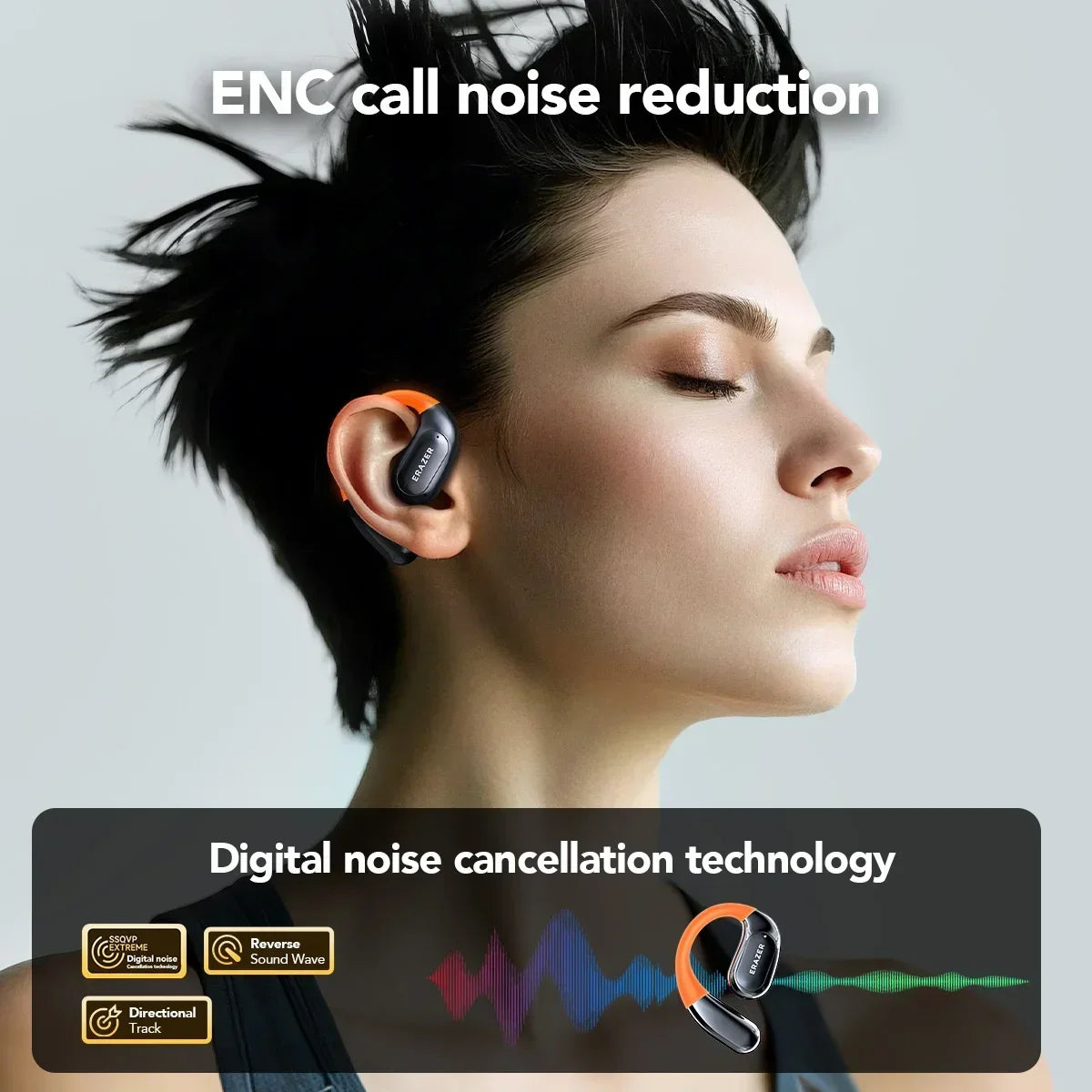 HTC NE27 Wireless Headphones Bluetooth 5.4 AI Translator Earbuds Glowing Earhook Upgraded LCD Touchscreen ENC Noise Reduction