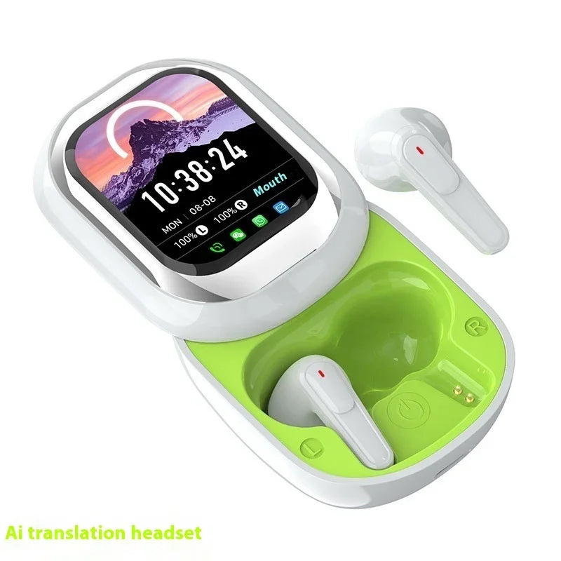 2025 New Wireless Bluetooth Ai Translation Headset Smart Touch Screen Noise Cancellation Headset Customized Long Standby Earbuds