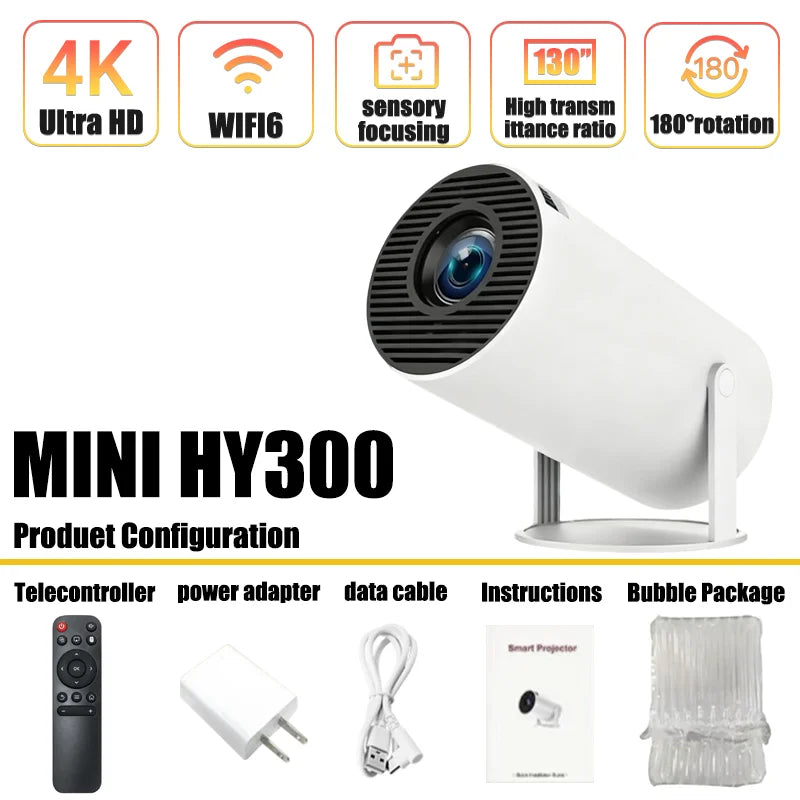 New  HY300  Projector 4K Android 11  Wifi6 290ANSI Allwinner H713 BT5.0 1080P 1280*720P Cinema Outdoor Portable Projetors ﻿